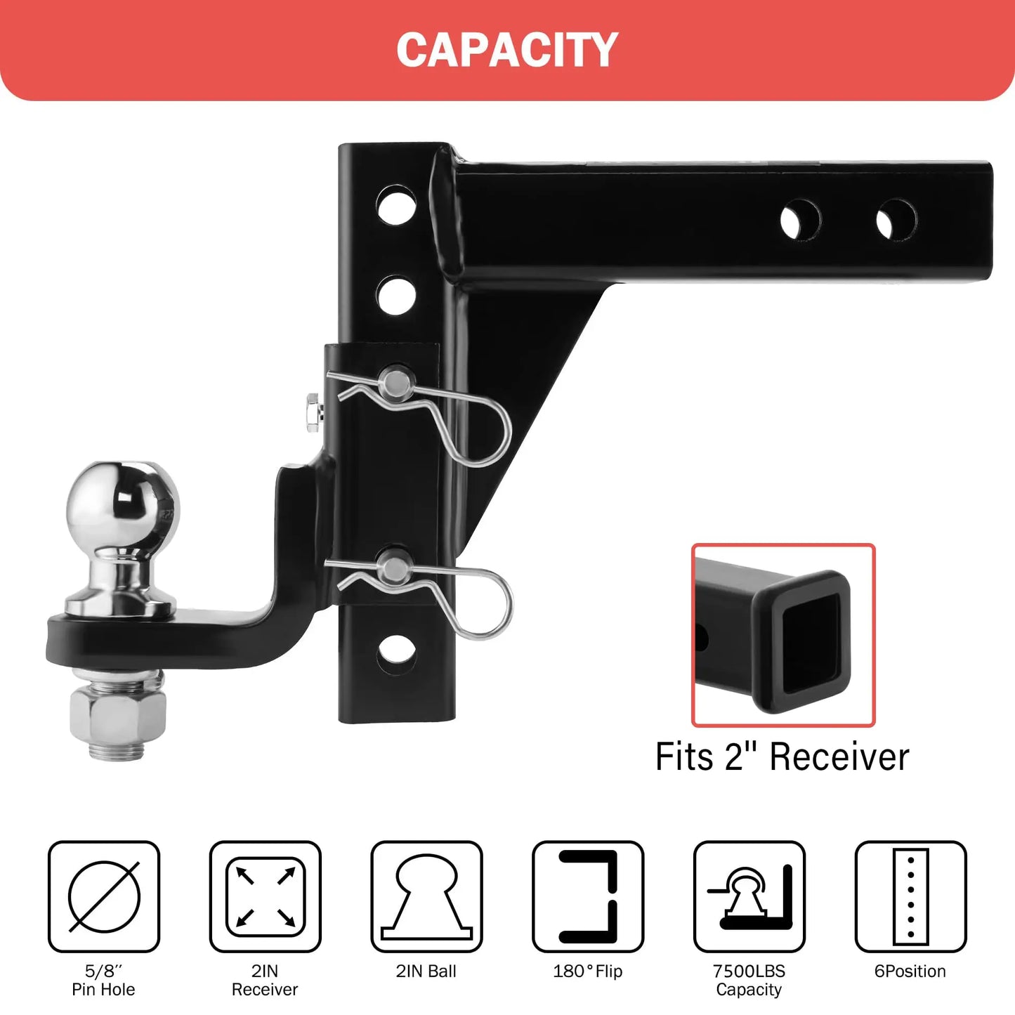 Adjustable Hitch Ball Mount 7500 Lbs For 2 Inch Receiver