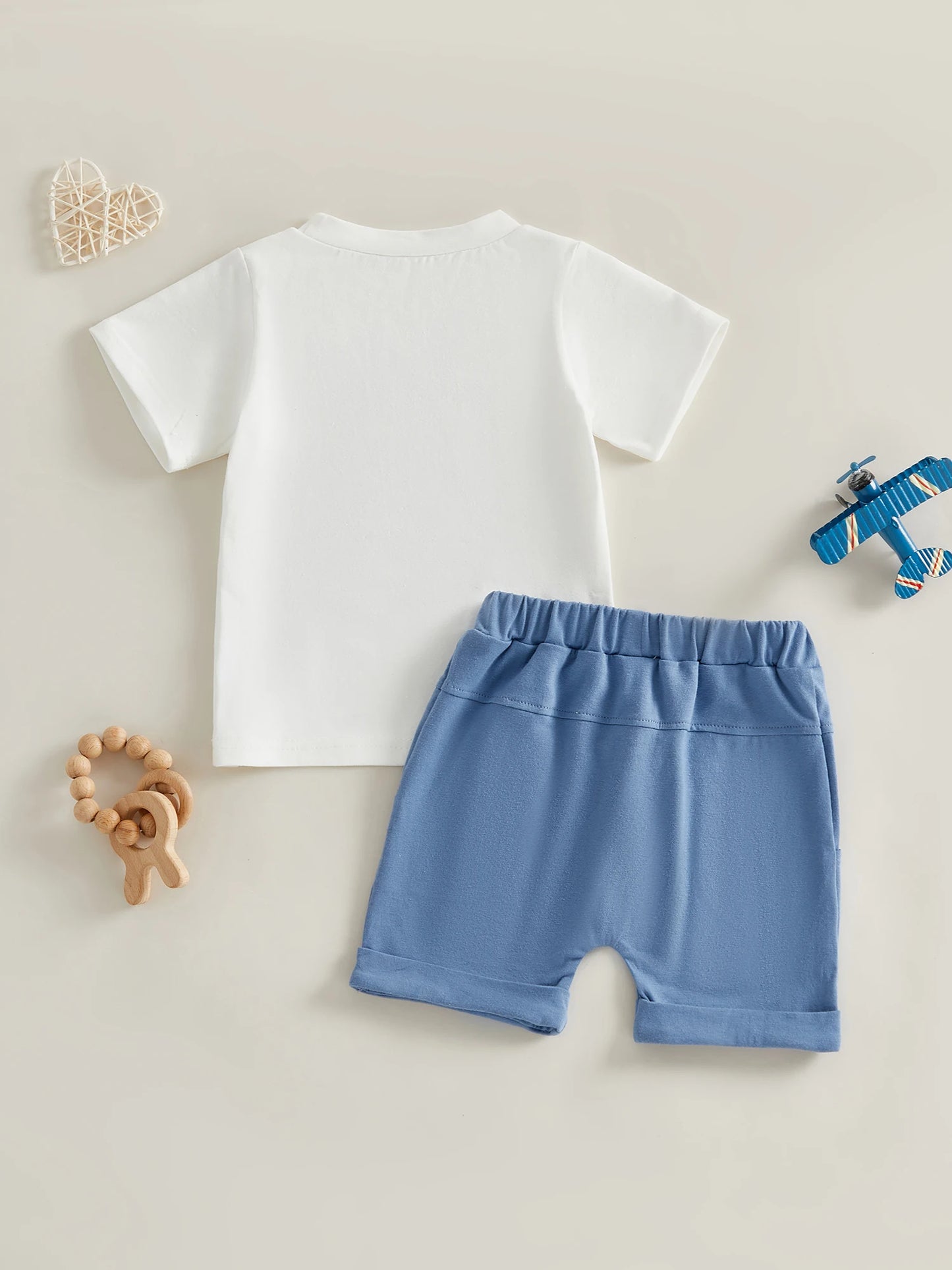 Dinosaur Print Short Sleeve Tops And Elastic Waist Shorts Set For Toddler Boy