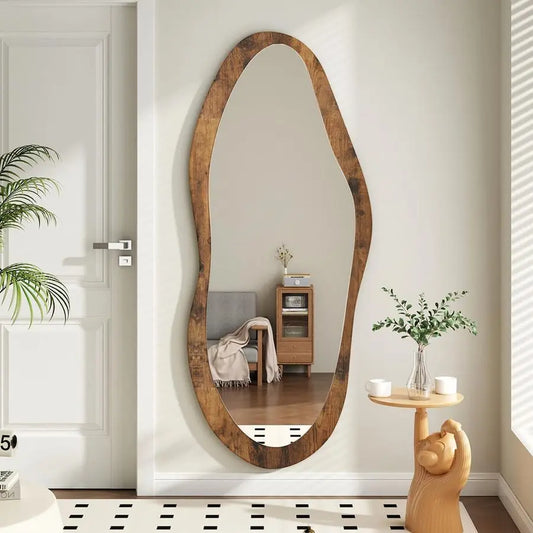 Wood Framed Irregular Wall Mirror for Living Room Bedroom