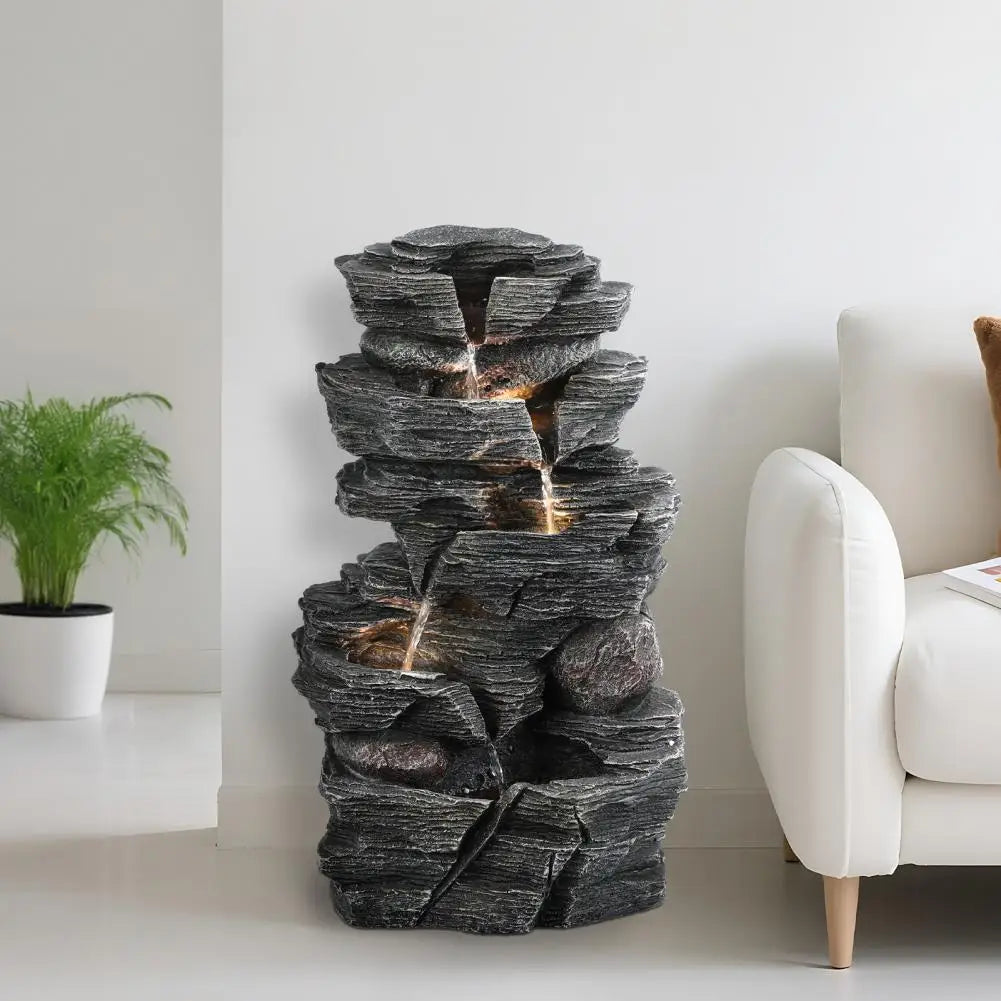 Rock Waterfall Garden Fountain With LED Light For Outdoor Decor