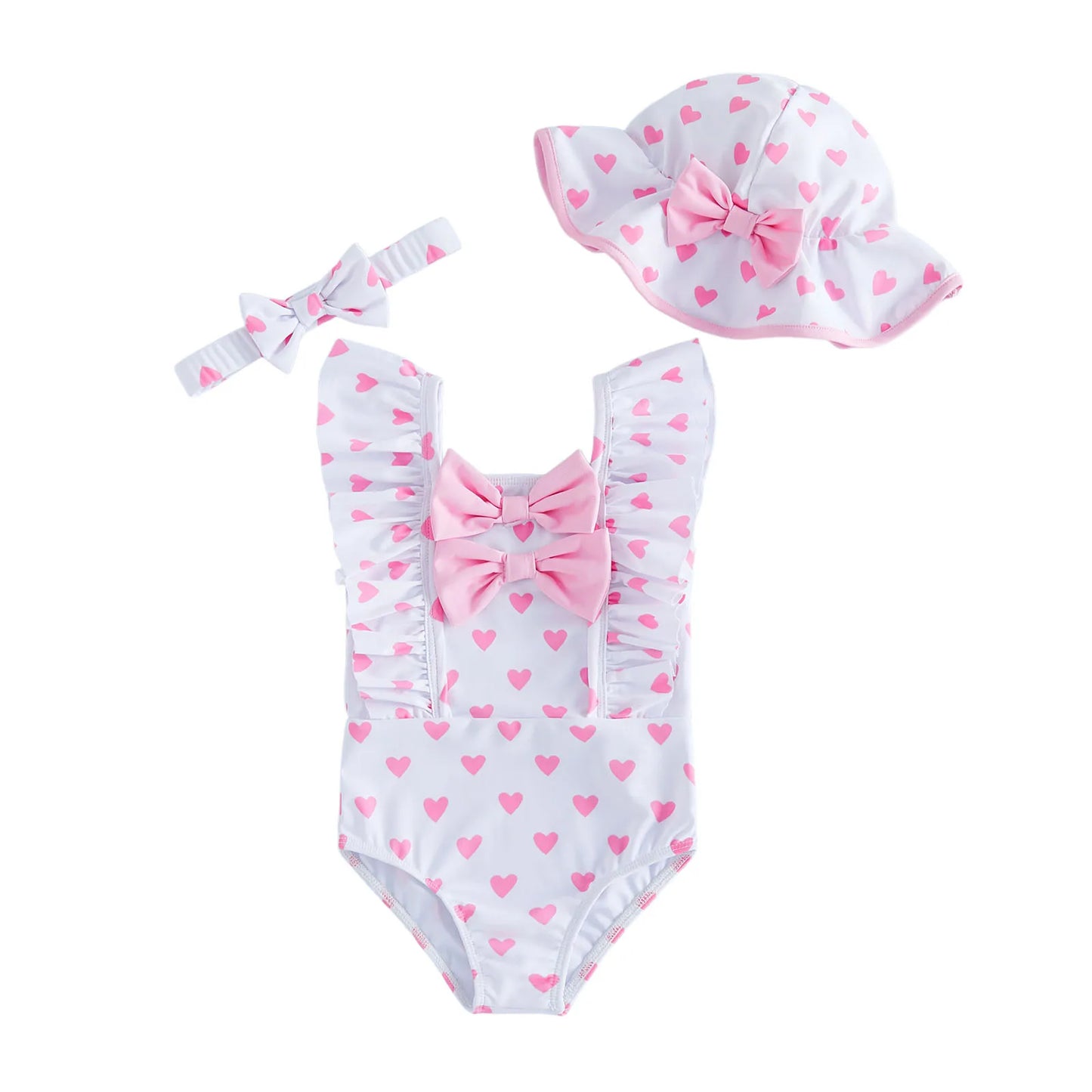 Baby Girls Ruffle Trim Swimsuit With Floral Print Beach Set