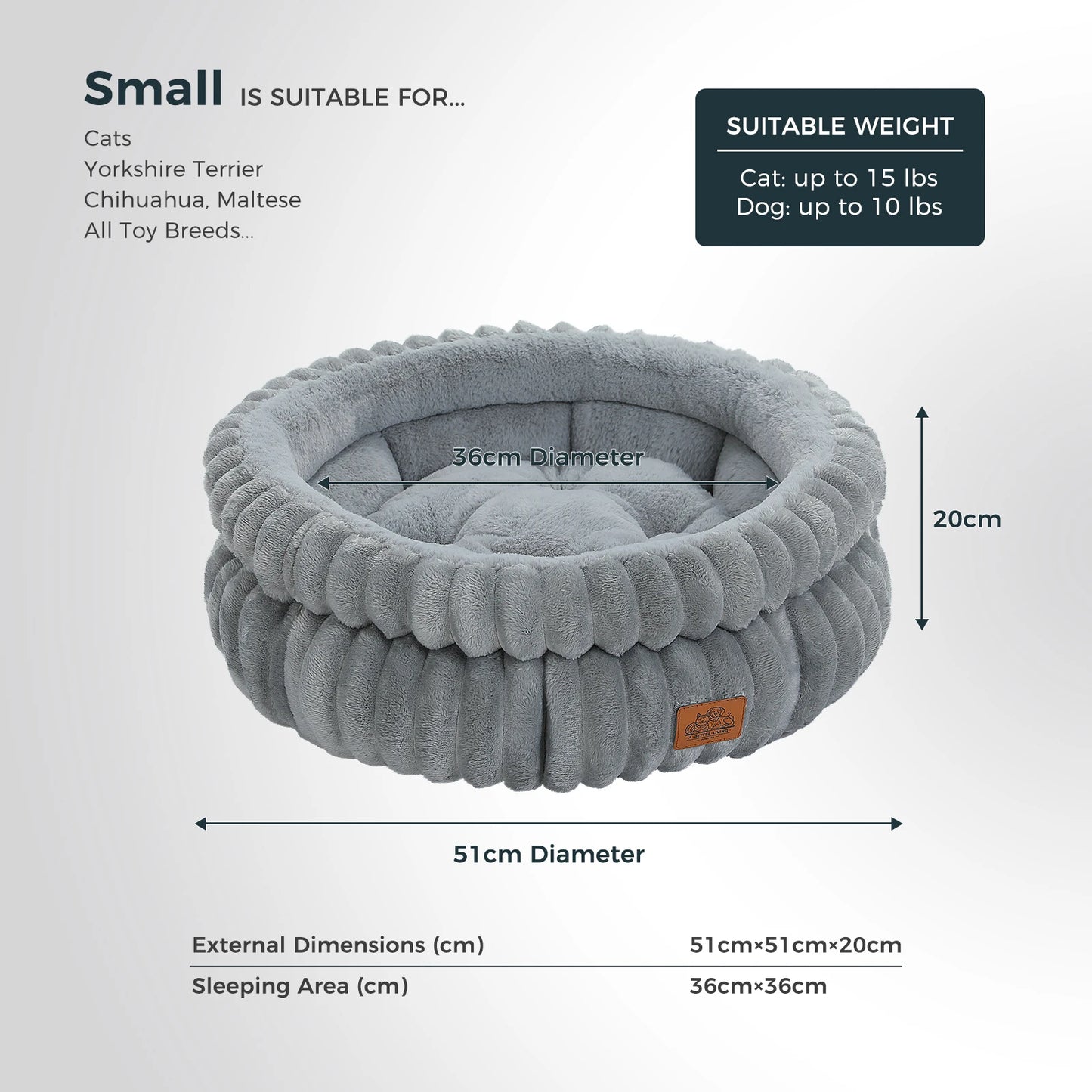PAWZ Road Dog Bed Indoor Washable Round Pet Bed Premium