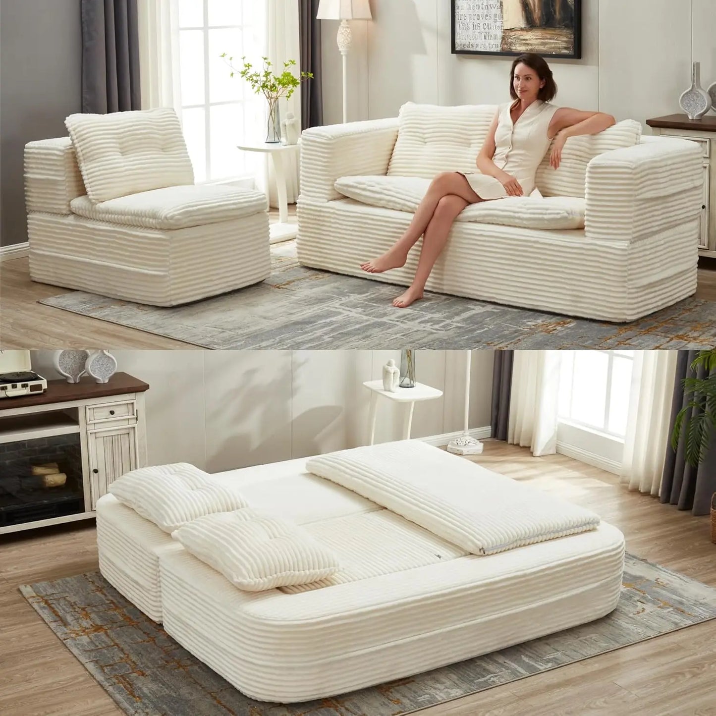 Corduroy Futon Sofa Bed L Shaped Sleeper With Chaise