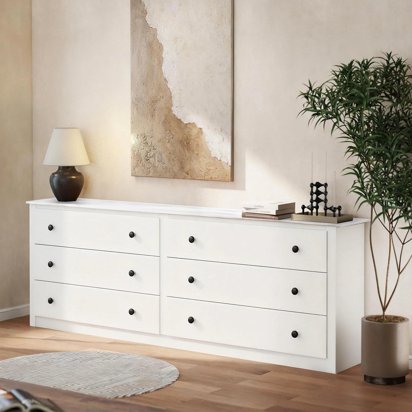 JHK 6 Drawer Wood Dresser Cabinet For Living Room Minimalist Modern
