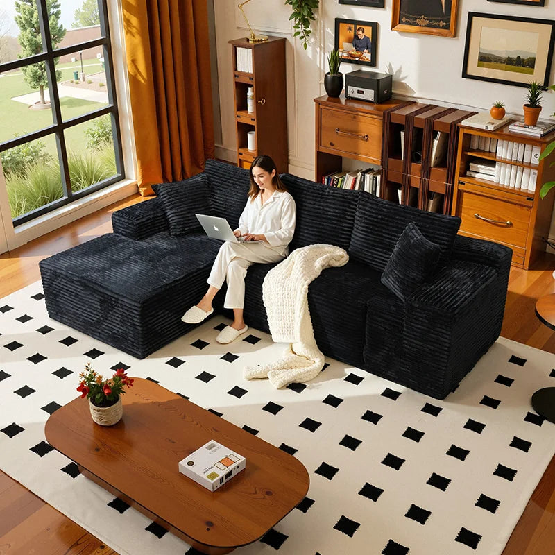 Corduroy L Shaped Sofa Bed With Deep Seat Comfort Durable