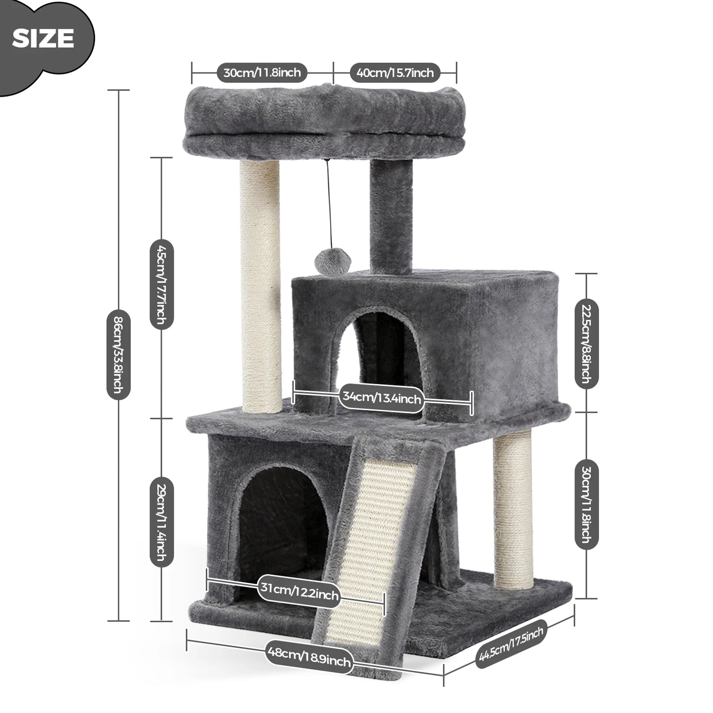 PEQULTI Cat Tree With Natural Sisal Scratching Post And Condo