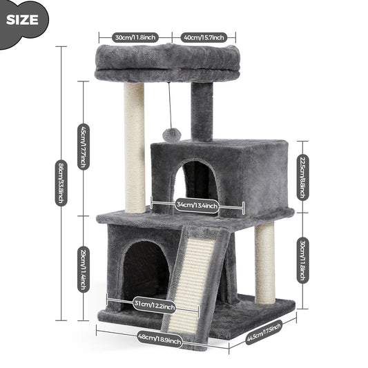 PEQULTI Cat Tree With Natural Sisal Scratching Post And Condo