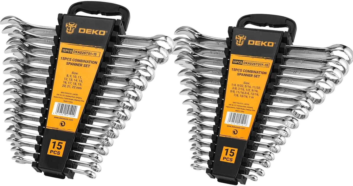 Dekopro Combination Wrench Set SAE and Metric Chrome Vanadium Plastic Tray