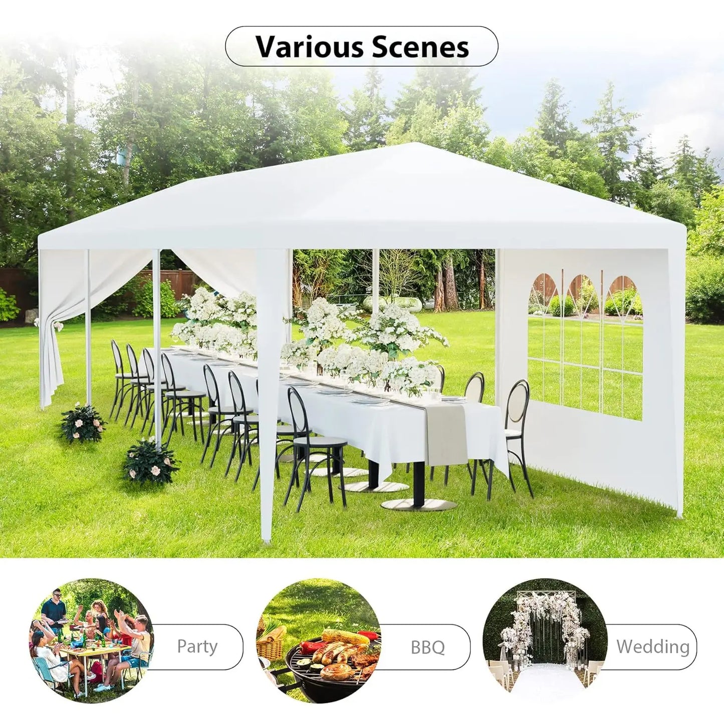 Outdoor Waterproof Gazebo Canopy Tent With Removable Sidewalls And Windows