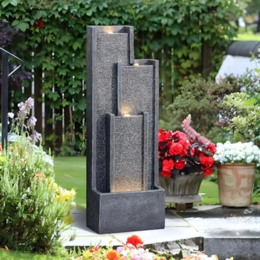 Outdoor Water Fountain With Lights Cascading Pump For Garden Patio