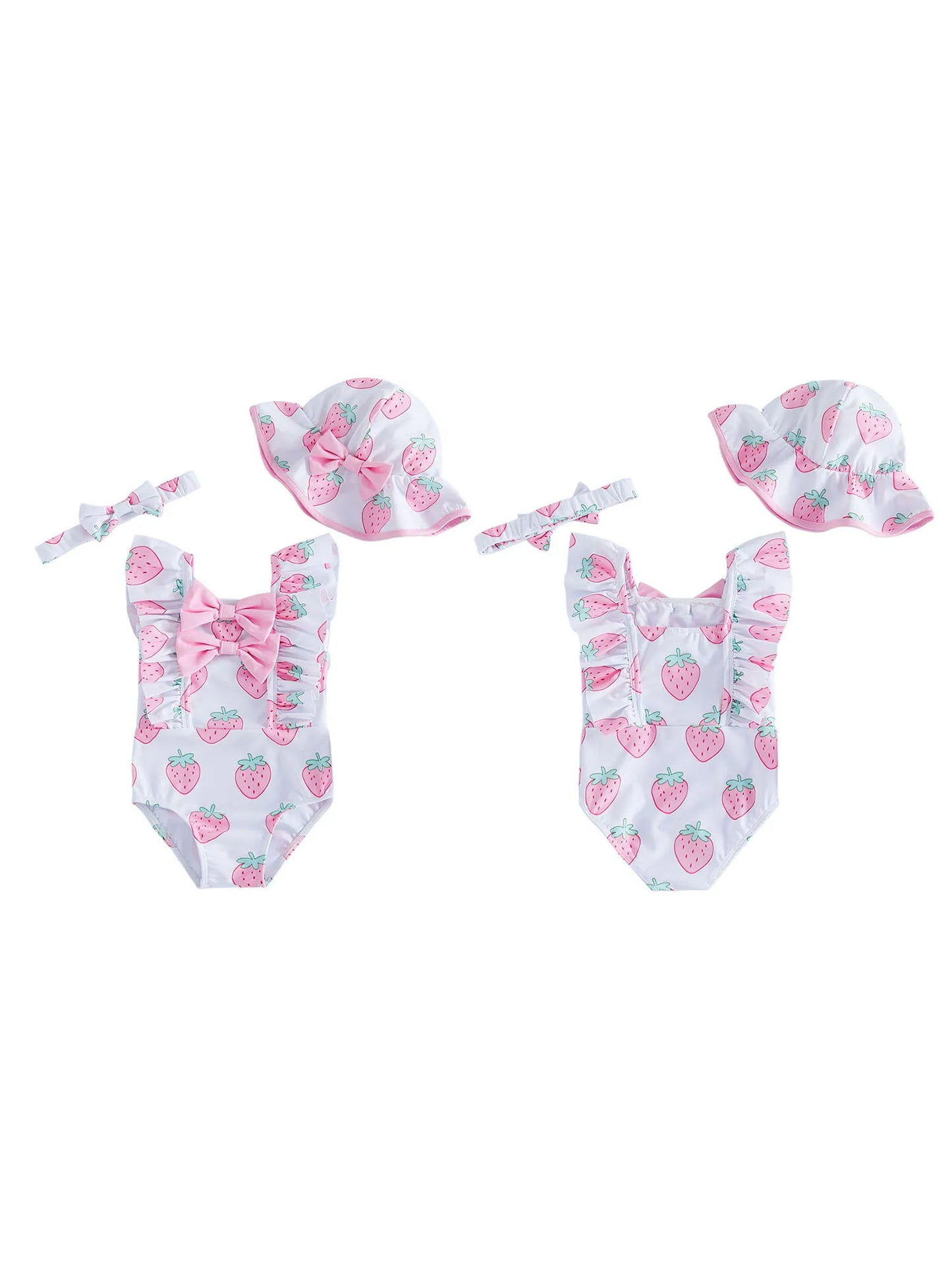 Baby Girls Ruffle Trim Swimsuit With Floral Print Beach Set