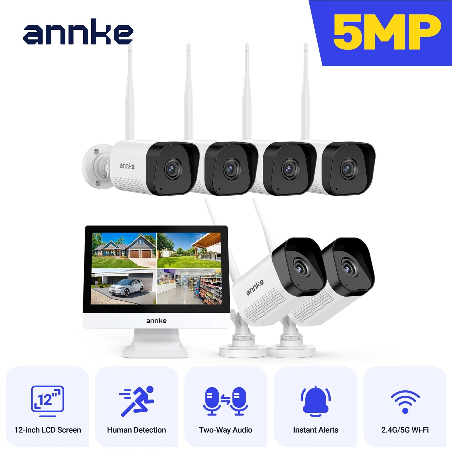 ANNKE 5MP Wireless Security Cameras Kit Outdoor NVR CCTV System