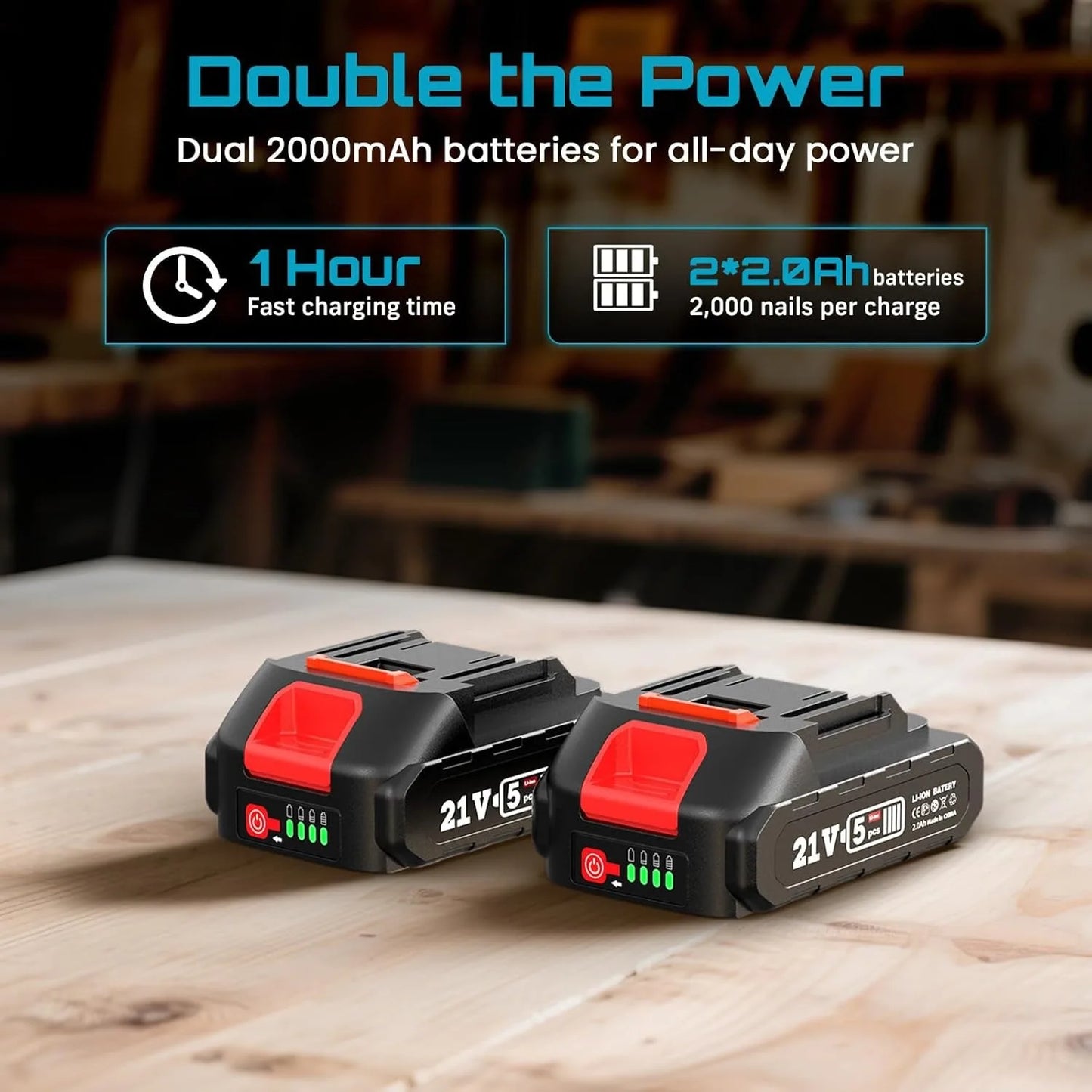 Seesii Cordless Brad Nailer With 1000 Nails And 2 Batteries
