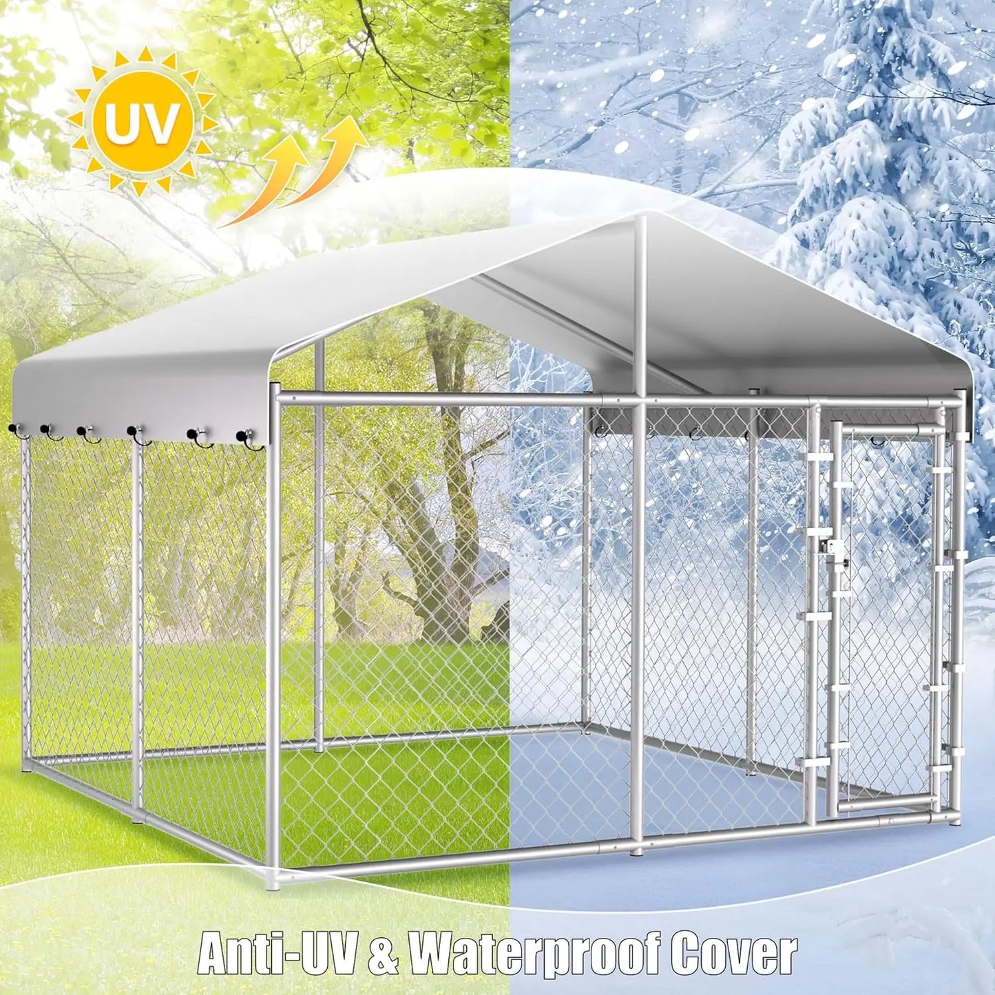 Outdoor Dog Kennel With Roof Anti-Rust Galvanized Chain Link Enclosure