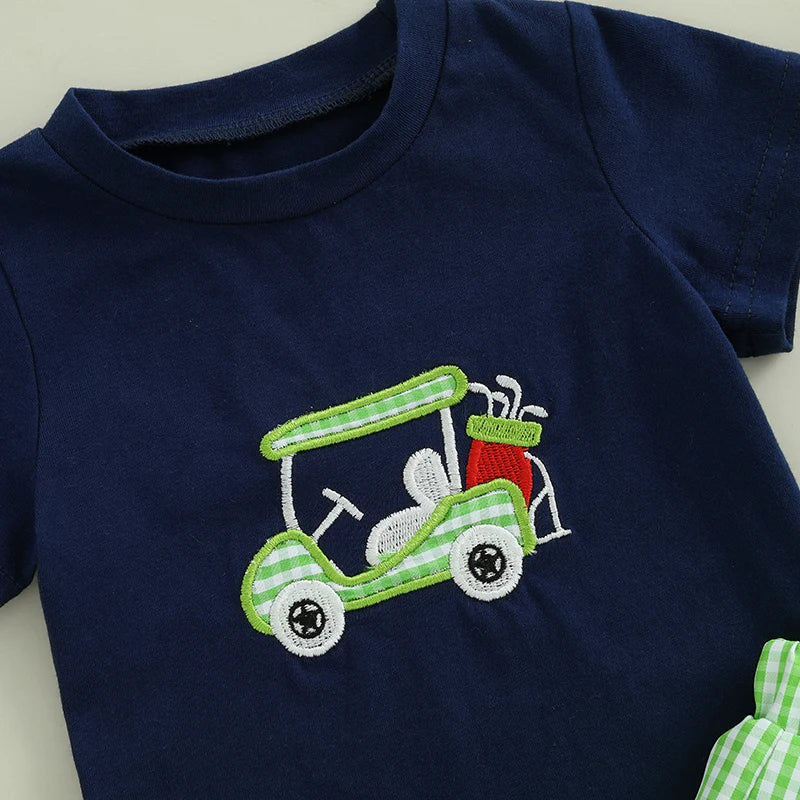 Unisex Dinosaur Print Summer Tee And Plaid Shorts Set