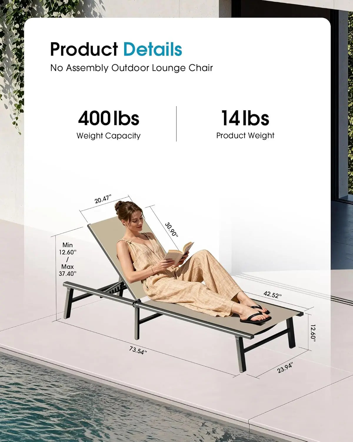 Foldable Outdoor Lounge Chair Set Of 2 Aluminum Chaise