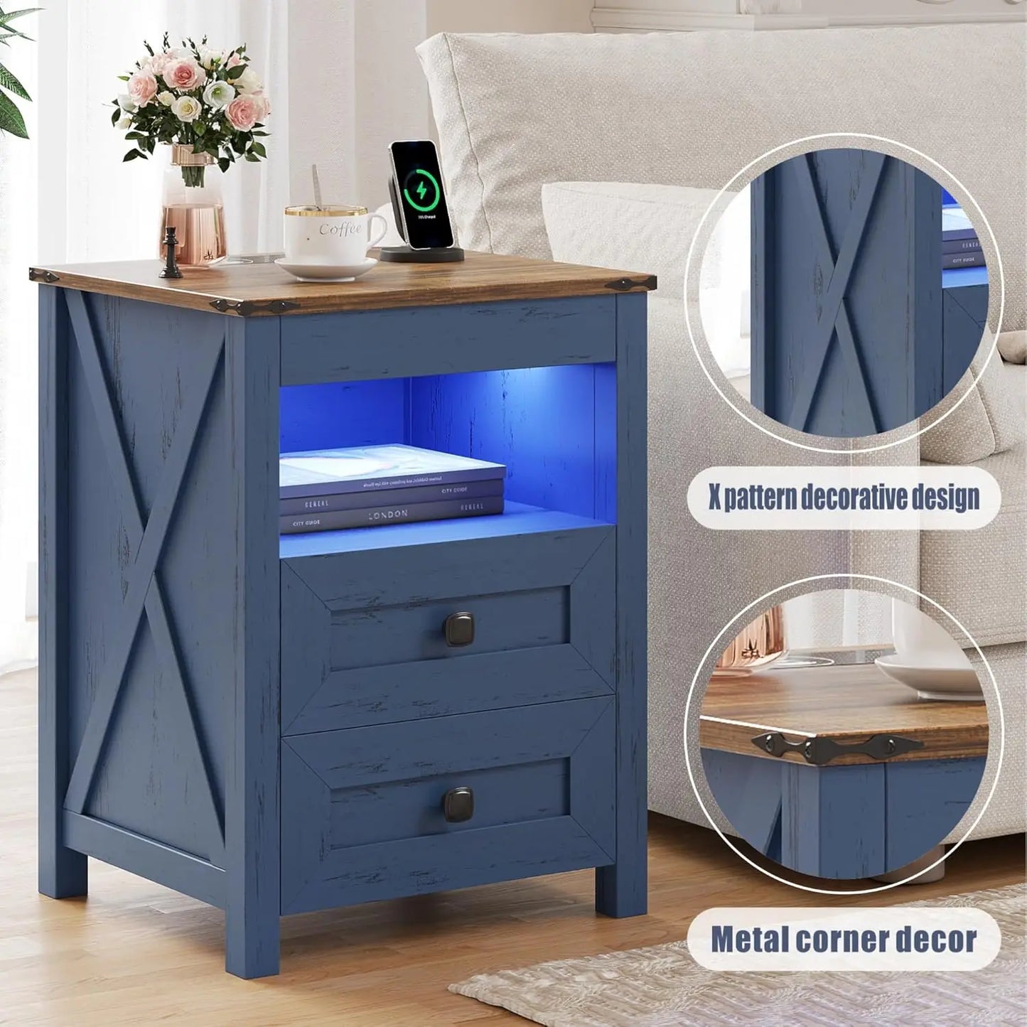 Frame LED Nightstand With Gun Drawer And Charging Station