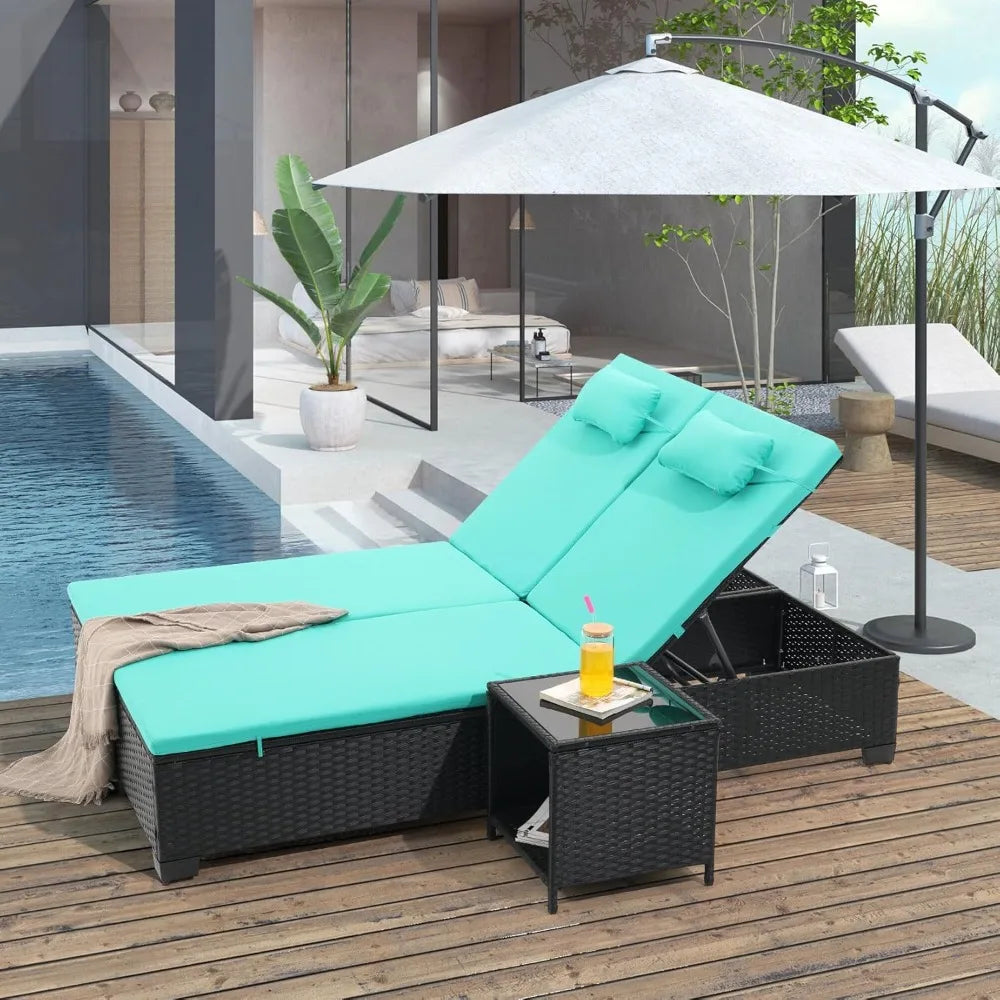 Siurciu Outdoor Wicker Chaise Lounge Chair Set of 3