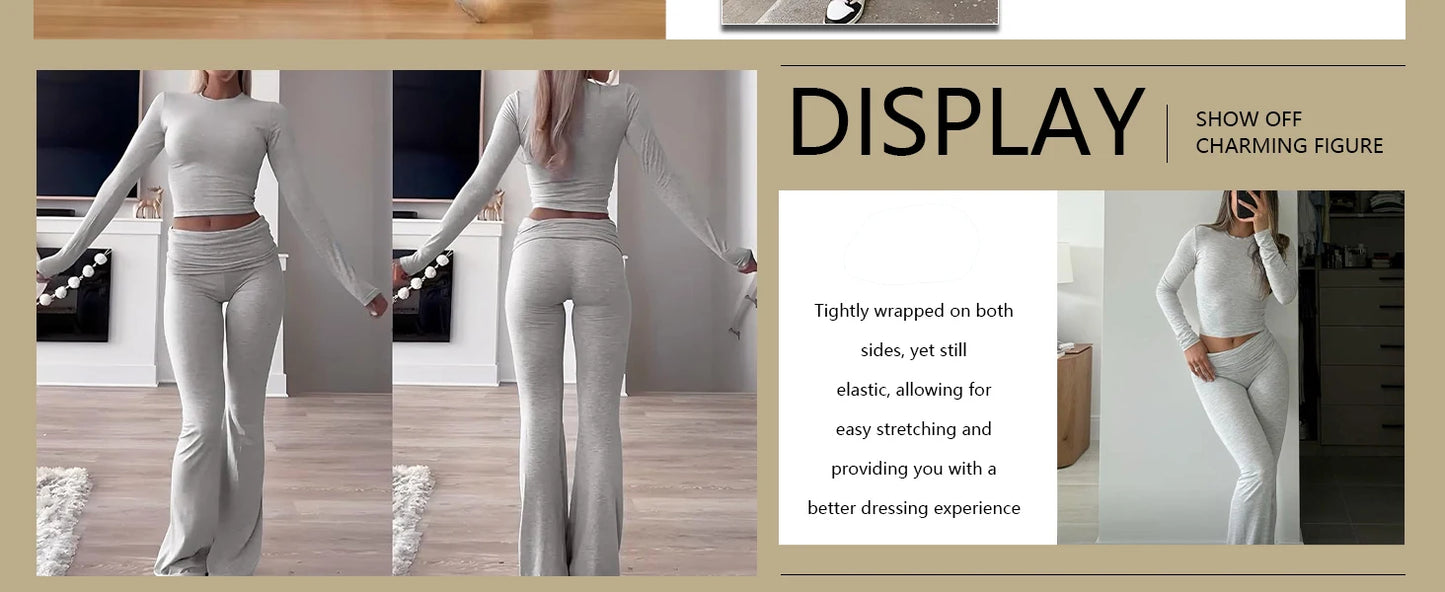 Women's Yoga Two Piece Set Long Sleeve Wide Leg Activewear Coordinated Set