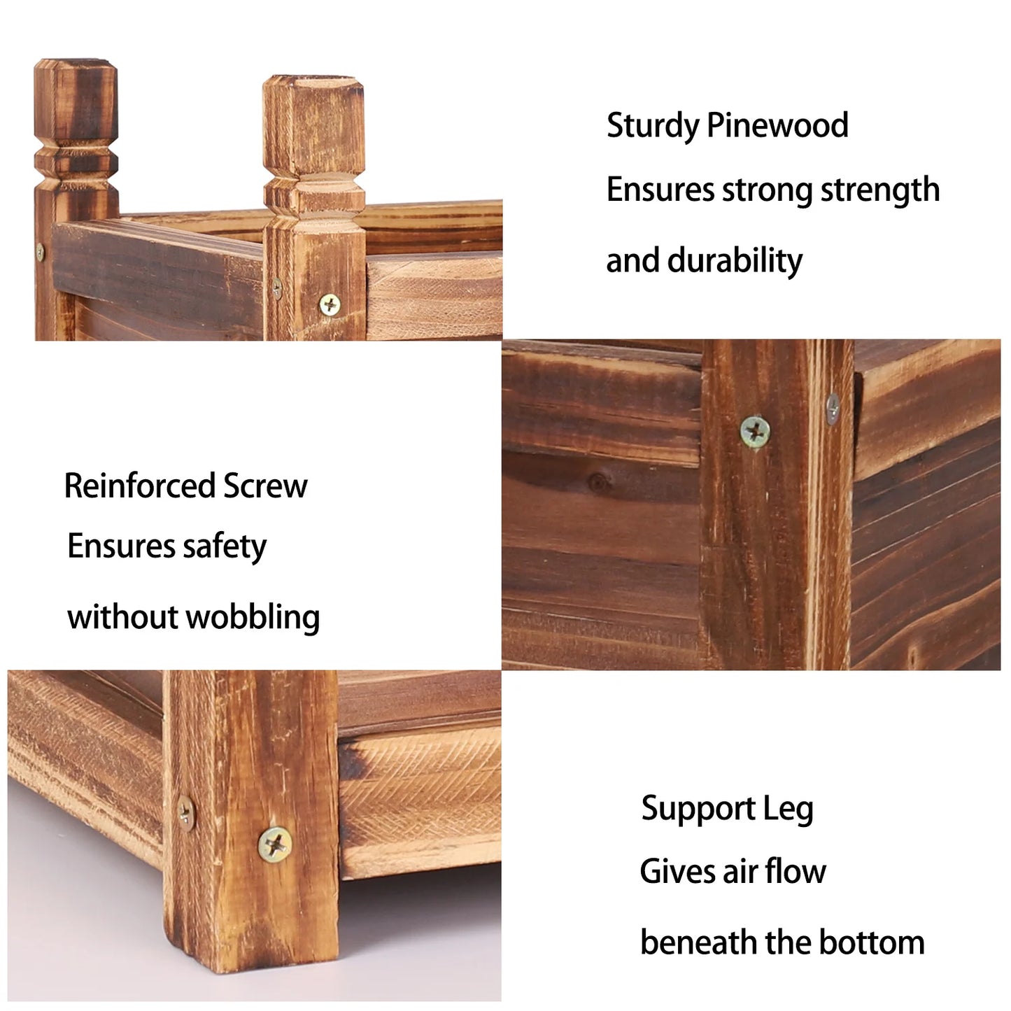 Pine Wood Raised Flower Bed Planter For Indoor Outdoor Gardening