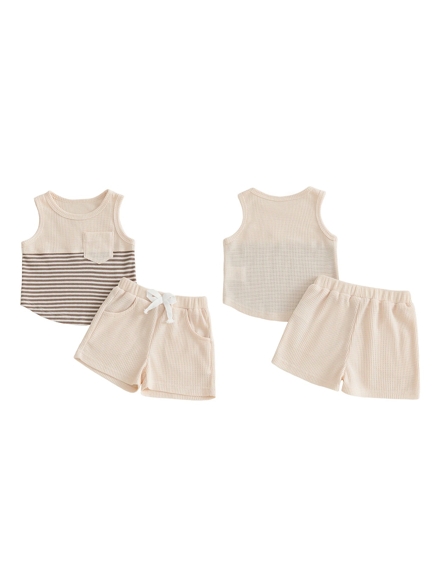 Cute Baby Girls Round Neck Sleeveless Striped Top And Shorts