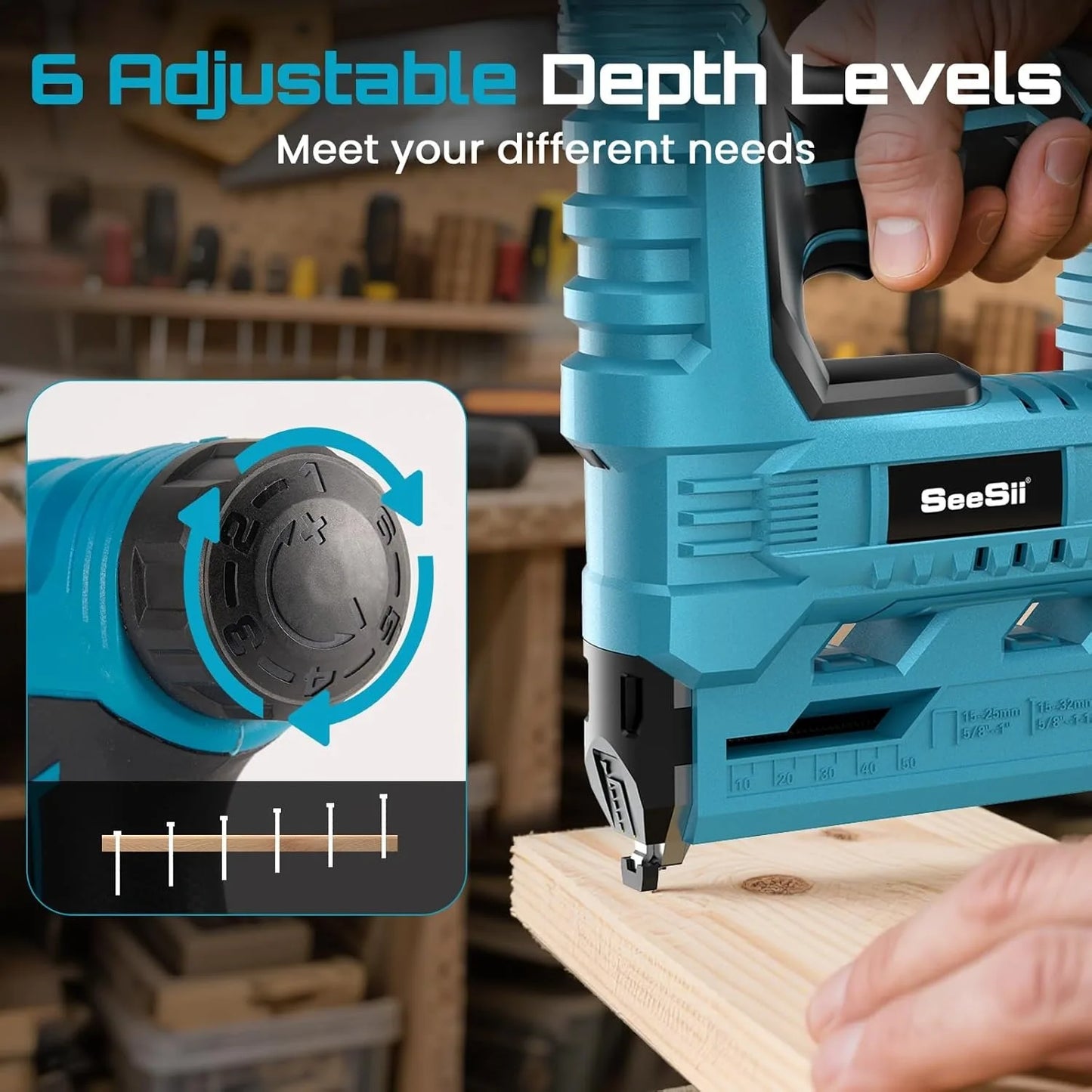 Seesii Cordless Brad Nailer With 1000 Nails And 2 Batteries