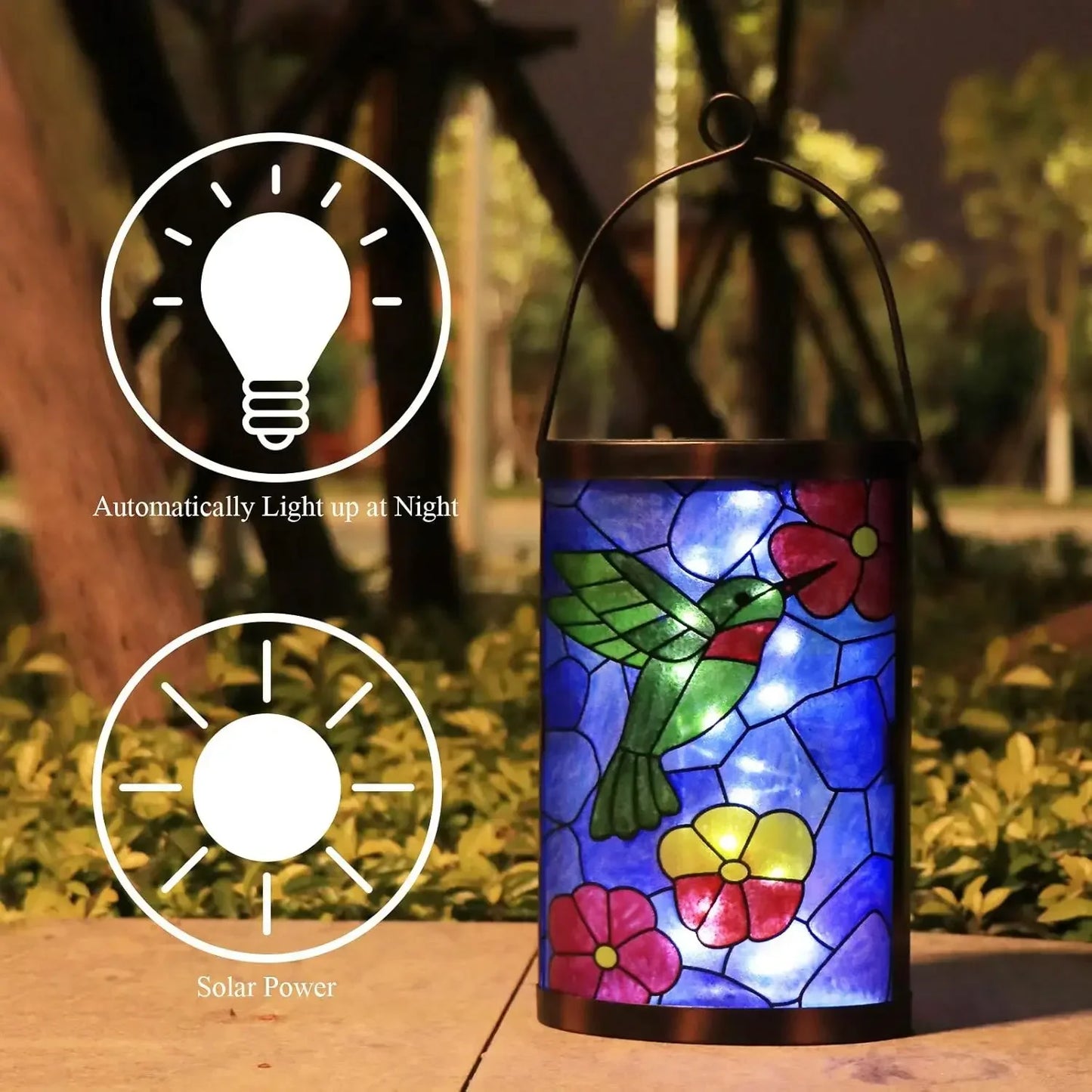 Hanging Solar Lantern Outdoor LED Hummingbird Lights Patio Garden