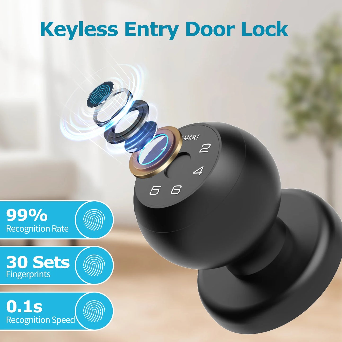 Viladepot Smart Lock Fingerprint Door Lock Type C App Control