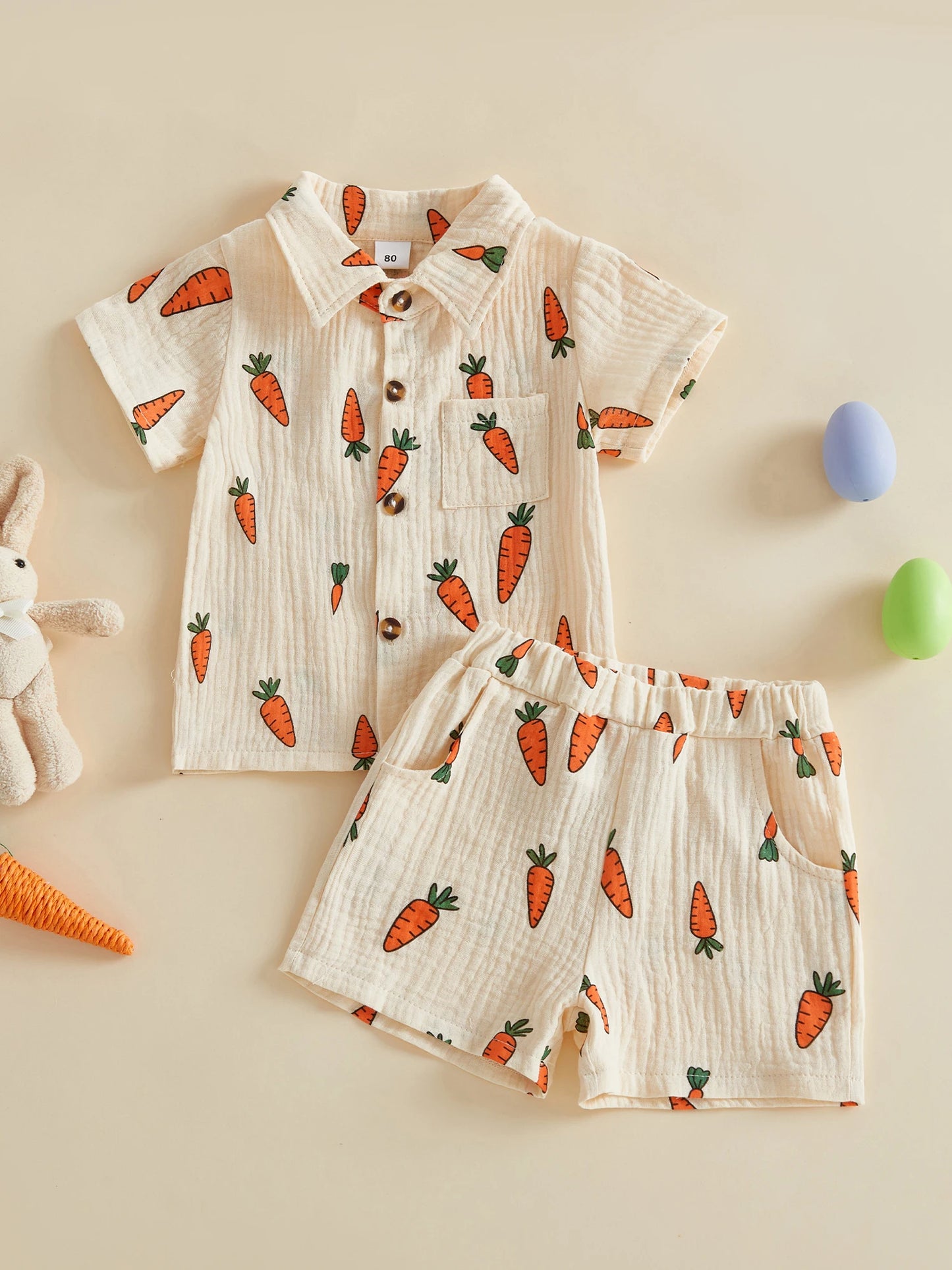 Toddler Easter Outfit Carrot Print Short Sleeve Shirt And Shorts