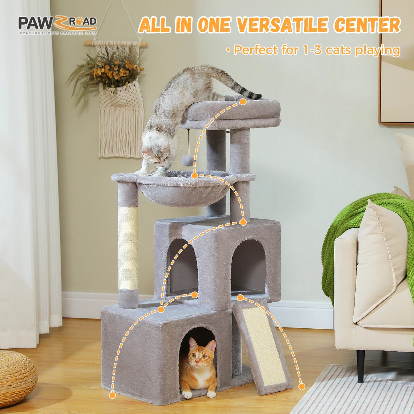 PEQULTI Cat Tree With Natural Sisal Scratching Post And Condo