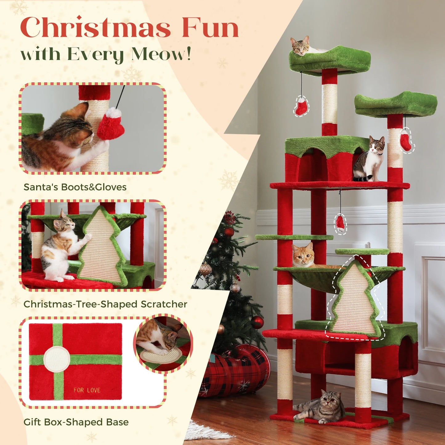 PAWZ Road Cat Tree Tower With Sisal Scratching Posts Hammock