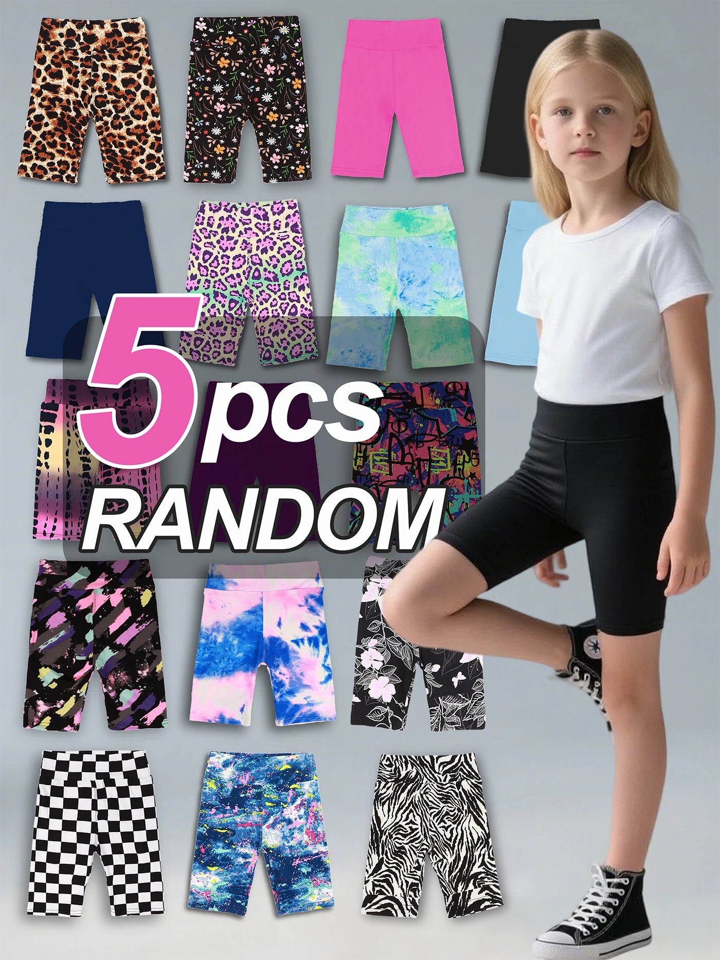 Five Piece Girls Yoga Shorts Set High Waist Dance Sports