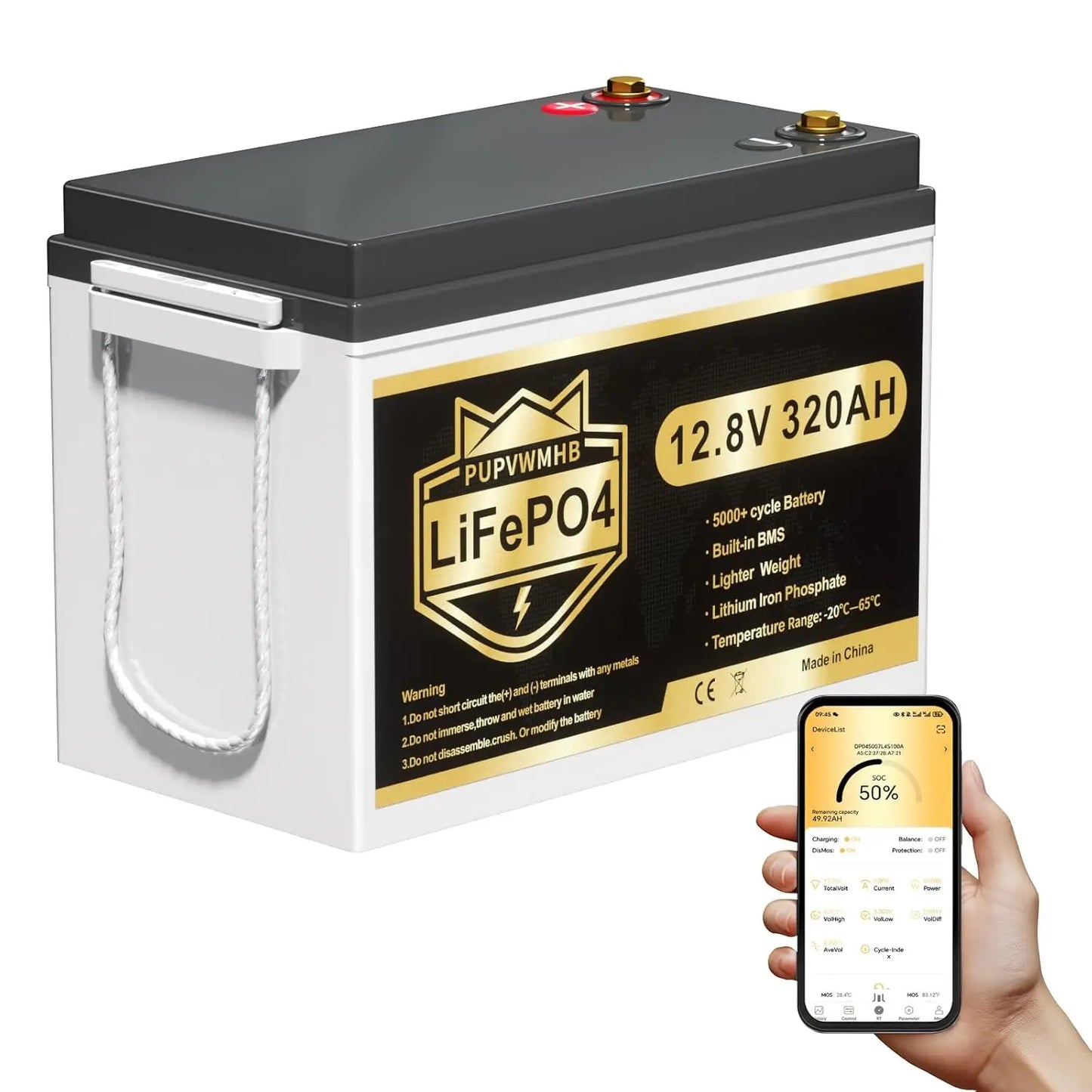 LiFePO4 Battery 12V 320Ah with 200A BMS for Off-Grid