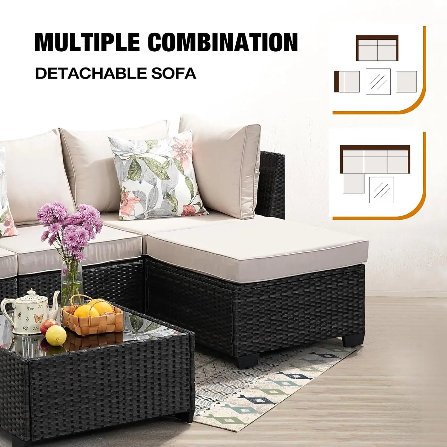 HUANZHUANG 5 Piece OutdoorPatio Furniture Set AllWeather Wicker Sofa