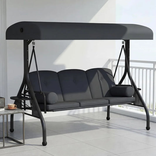XIAOLANG Patio Swing With Canopy And Cup Holders Weather Resistant