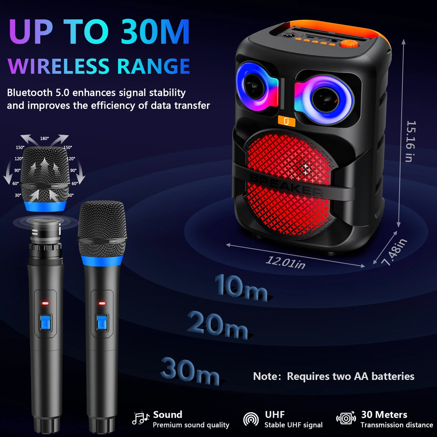 FanFun T28T Karaoke Speaker With 2 Microphones LED Light Bluetooth