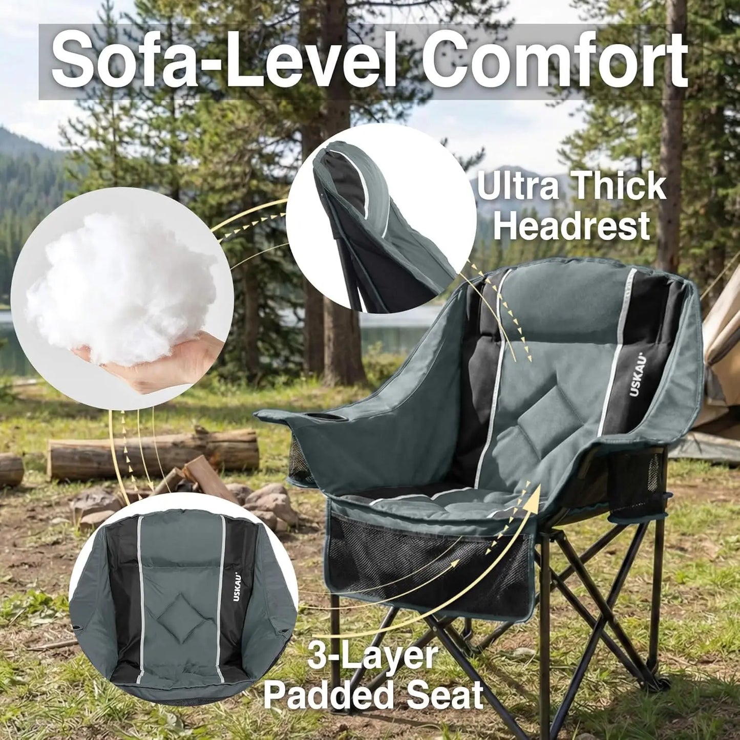 Heavy Duty Camping Chair With Padded Seat Portable Folding