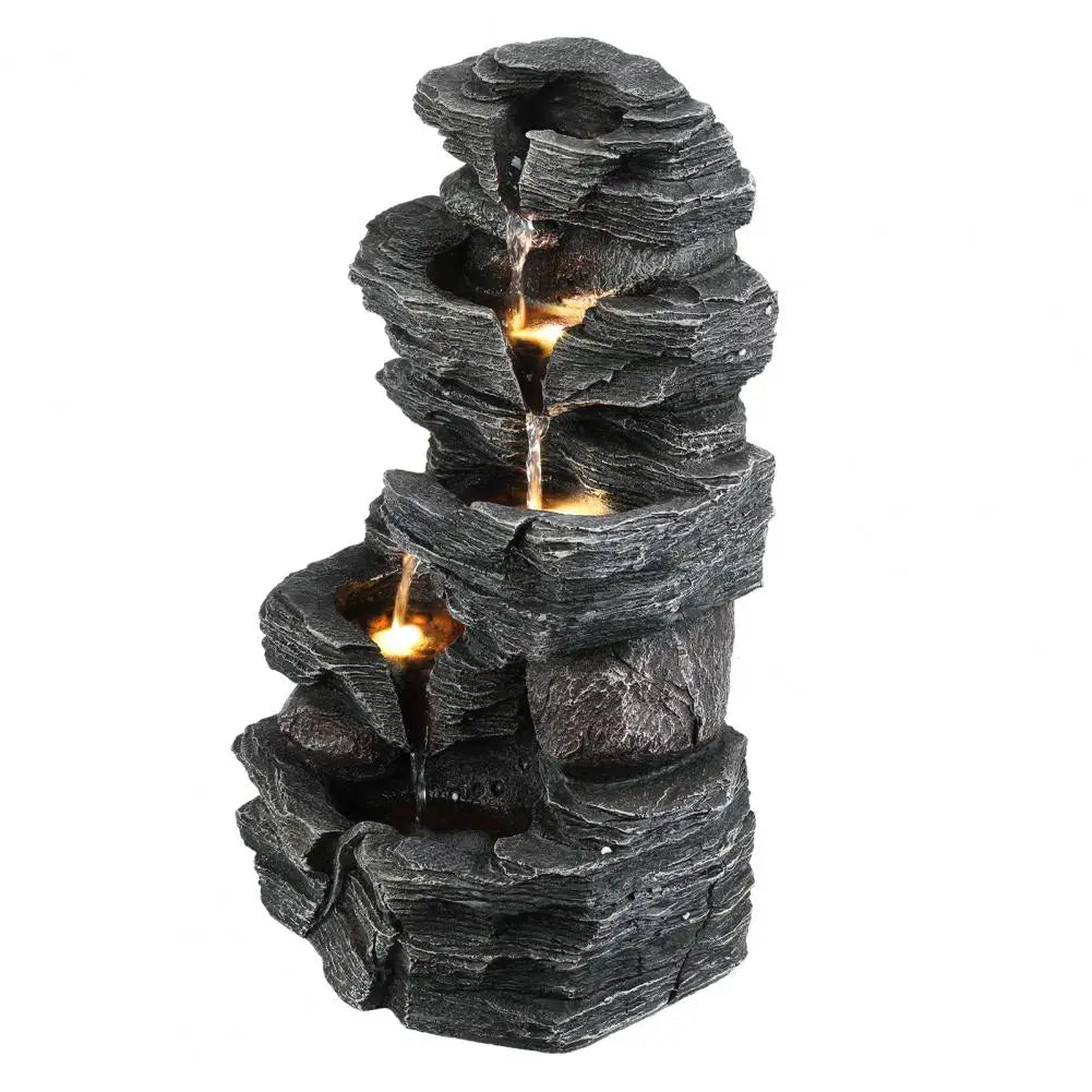 Rock Waterfall Garden Fountain With LED Light For Outdoor Decor