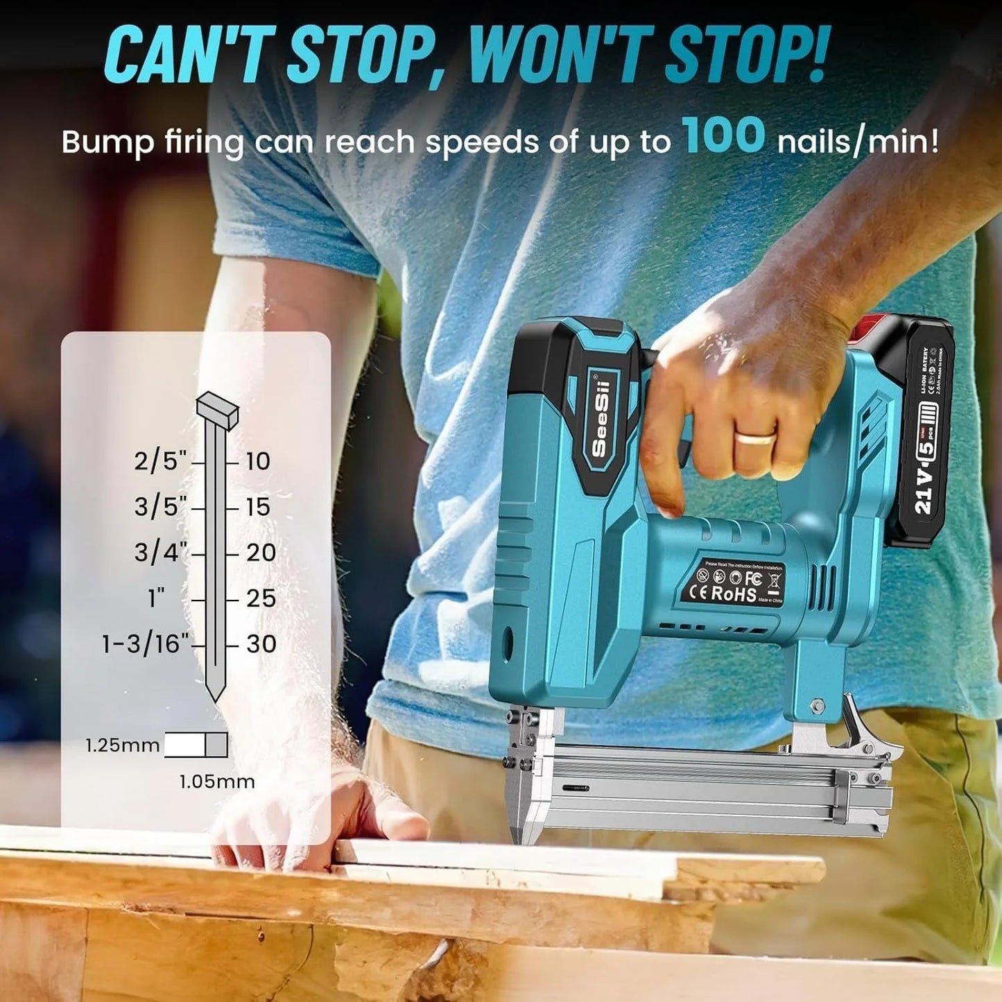 Seesii Cordless Brad Nailer With 1000 Nails And 2 Batteries