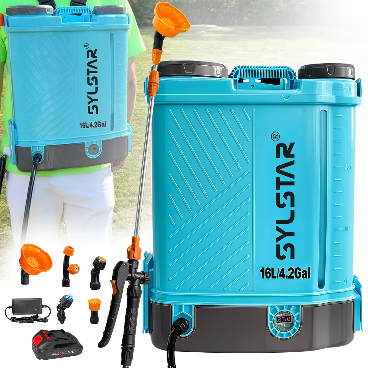 SYLSTAR 18V Battery Powered Backpack Sprayer With 5 Nozzles