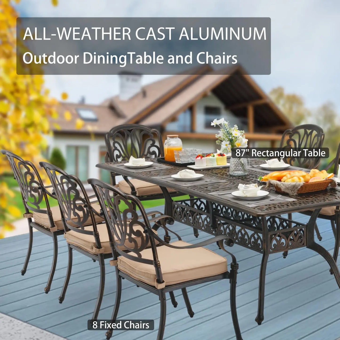 Cast Aluminum Patio Dining Set With Umbrella Hole