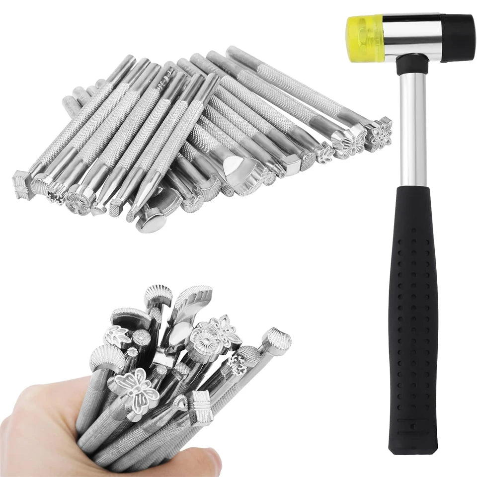 Leather Stamping Tools Kit With Rubber Hammer 20 Stamp Set