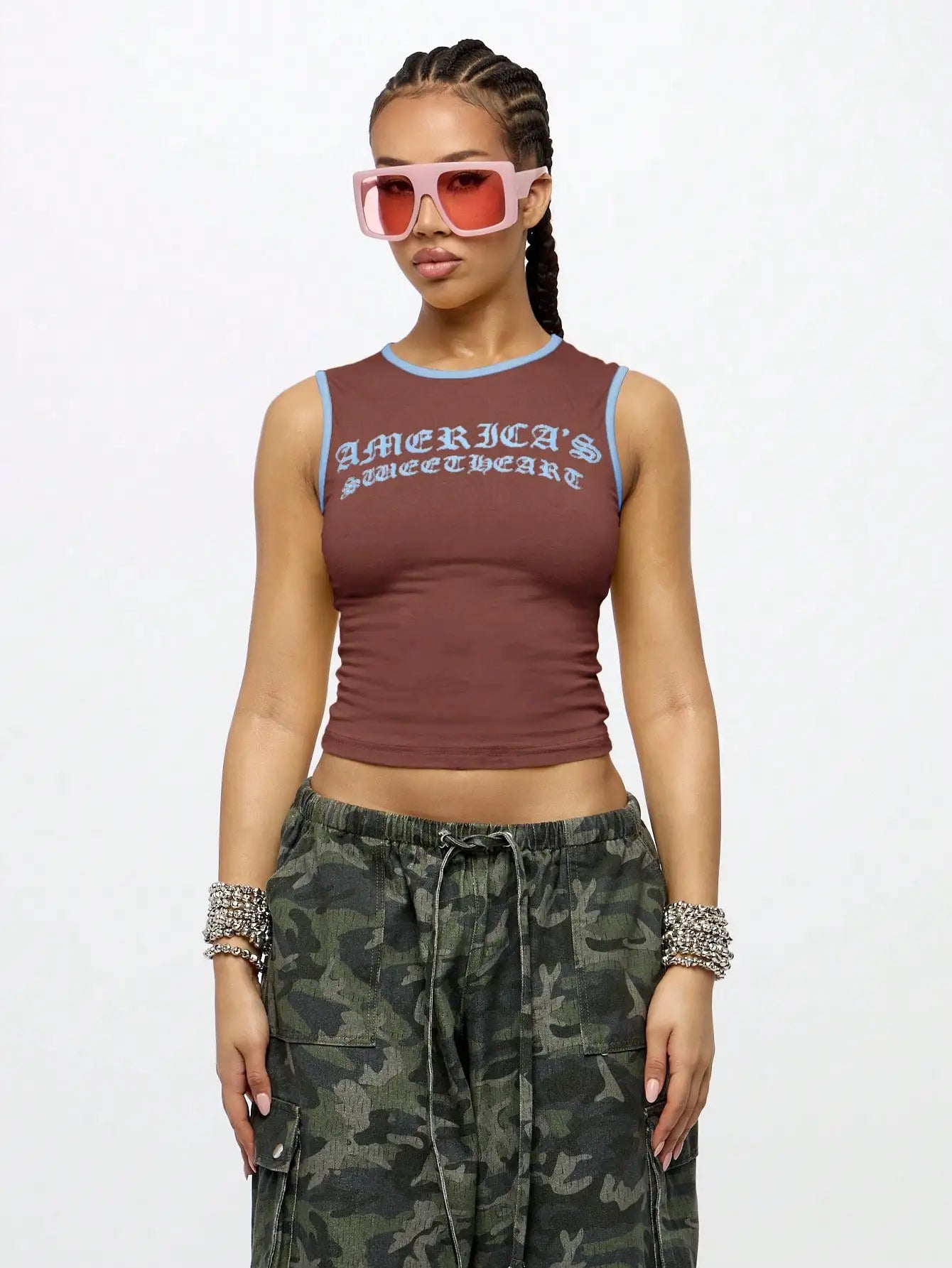 Americas Sweetheart Crop Tank Top Sleeveless Retro Varsity Style