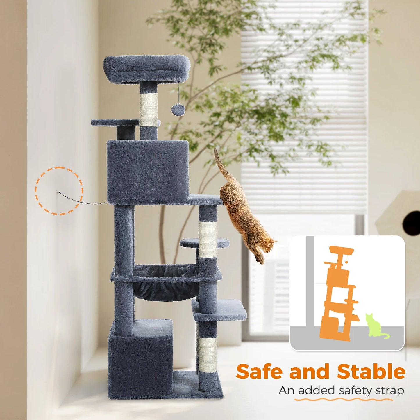 PAWZ Road Cat Tree Tower With Sisal Scratching Posts Hammock