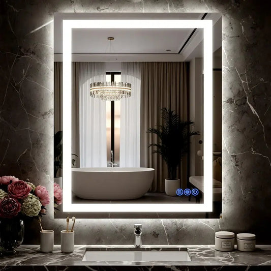 LED Bathroom Mirror With Front And Back Lighting And Dimmer