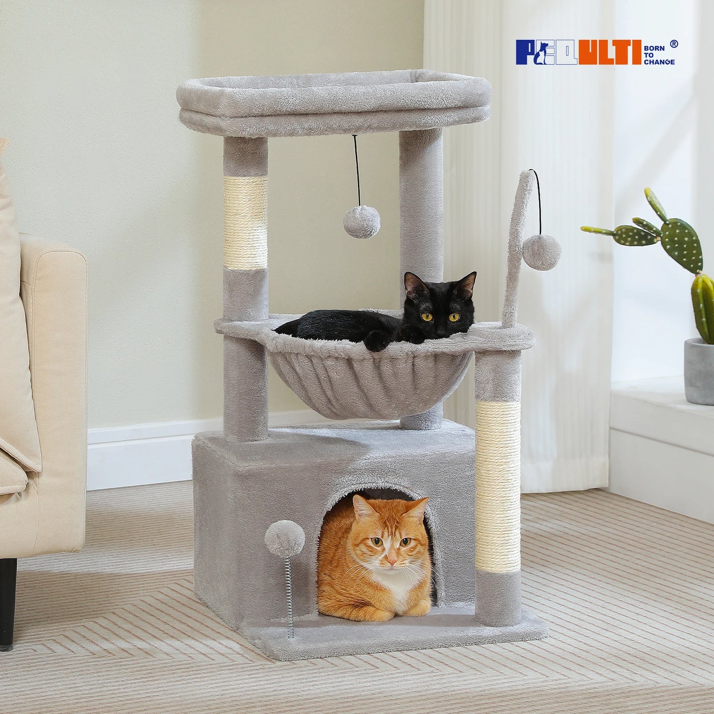 PEQULTI Cat Tree With Natural Sisal Scratching Post And Condo