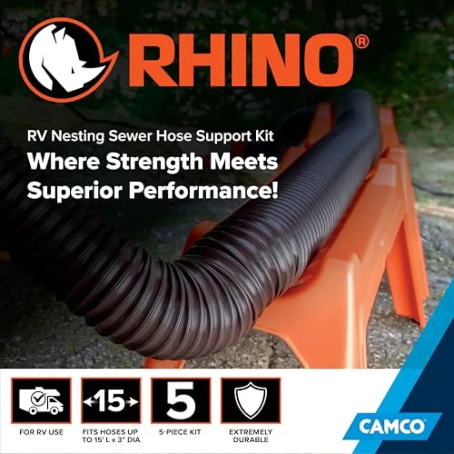 RV Sewer Hose Support Kit Extends Over Uneven Terrain