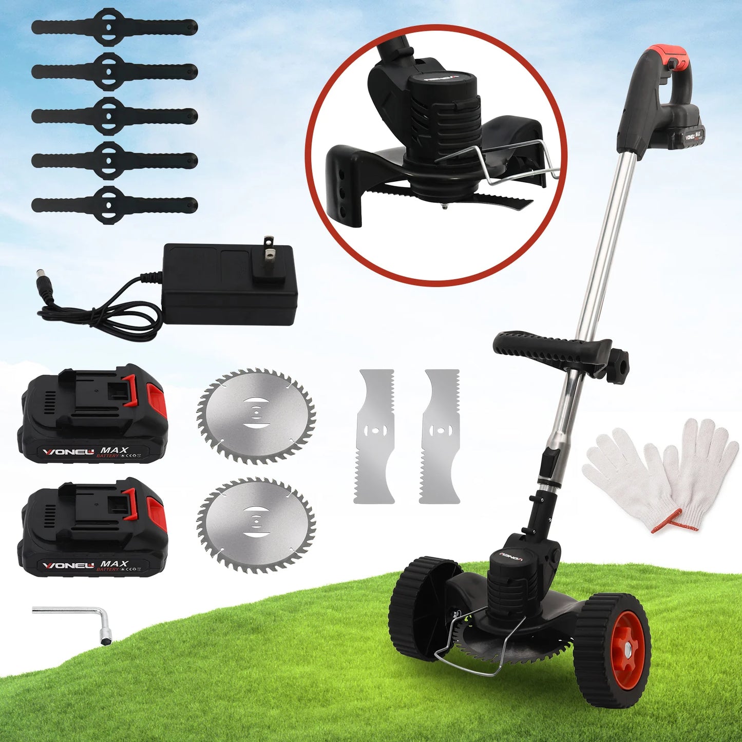 Cordless Electric Weed Wacker 21V With 2x2.0Ah Battery