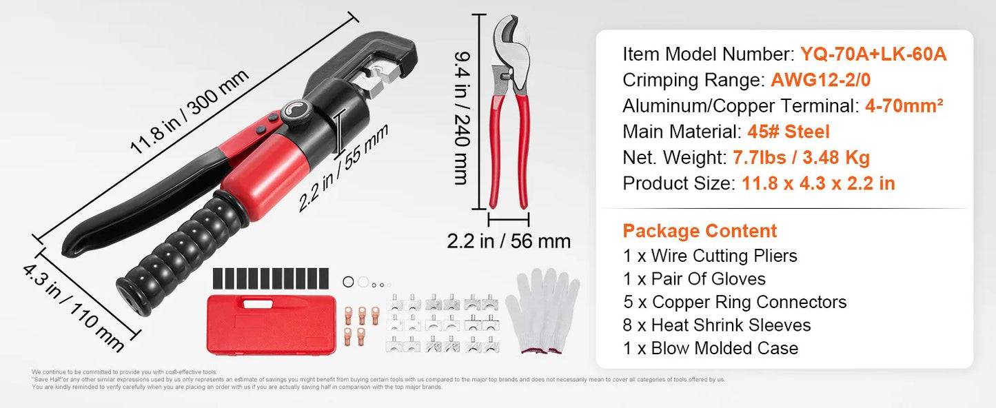 SucceBuy Hydraulic Crimping Tool for Copper Aluminum Lugs
