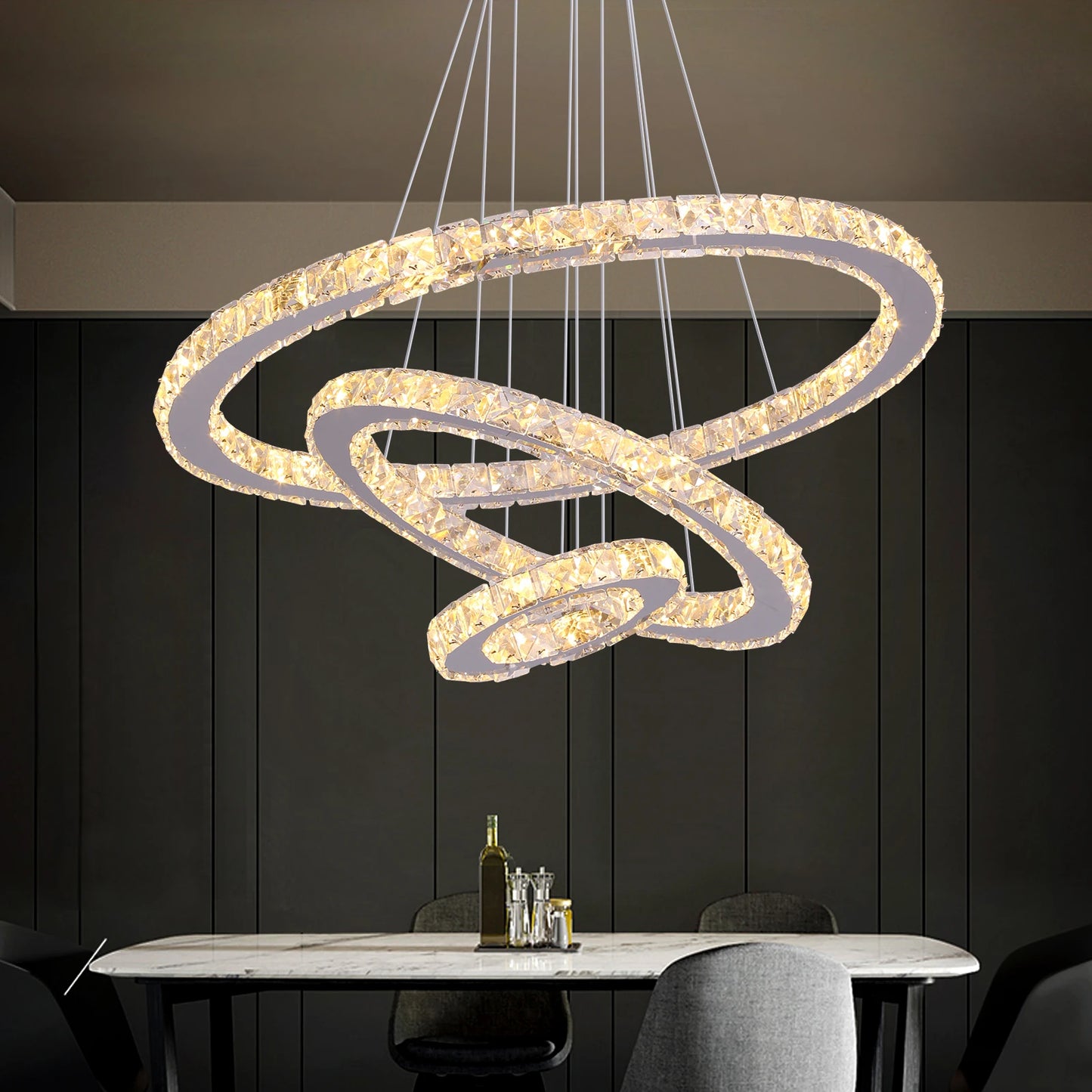 VETRULUS Crystal Ceiling Chandelier Three Ring Pendant Light